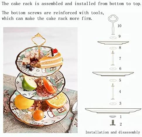 3 Tier Ceramic Vintage Cake Stand with Beautiful Classic Rose Pattern, Food Rack for Displaying Cake Platter, alternate view
