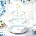 3 Tier Christmas Cupcake Stand Blue Ceramic with Gold Frame in Blue