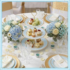 3 Tier Christmas Cupcake Stand Blue Ceramic with Gold Frame in Blue, alternate view 5