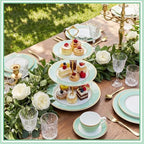 3 Tier Christmas Cupcake Stand Green Ceramic with Gold Frame in Green, alternate view 3