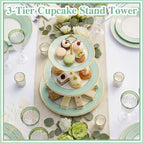 3 Tier Christmas Cupcake Stand Green Ceramic with Gold Frame in Green, alternate view 5