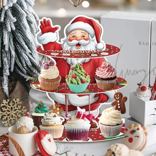 3 Tier Christmas Santa Cupcake Stand, Dessert Holder for Holiday Party in Christmas Santa, alternate view 2