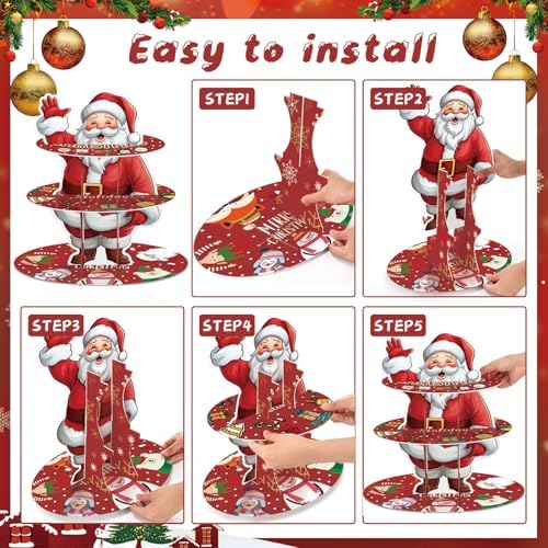 3 Tier Christmas Santa Cupcake Stand, Dessert Holder for Holiday Party in Christmas Santa, alternate view 4