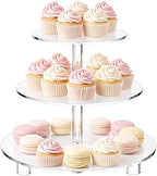 3 Tier Clear Acrylic Cupcake Stand, Wide Round Dessert Display in Clear
