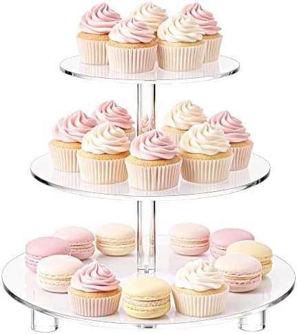 3 Tier Clear Acrylic Cupcake Stand, Wide Round Dessert Display in Clear