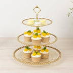 3-Tier Clear Gold Glitter Cupcake Stand Beaded Rim Dessert Display Tower for Bridal Shower & Birthday Parties