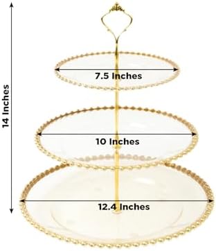3-Tier Clear Gold Glitter Cupcake Stand Beaded Rim Dessert Display Tower for Bridal Shower & Birthday Parties, alternate view