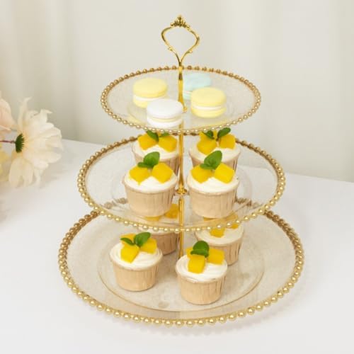 3-Tier Clear Gold Glitter Cupcake Stand Beaded Rim Dessert Display Tower for Bridal Shower & Birthday Parties, alternate view