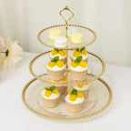 3-Tier Clear Gold Glitter Cupcake Stand Beaded Rim Dessert Display Tower for Bridal Shower & Birthday Parties, alternate view
