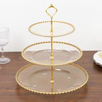 3-Tier Clear Gold Glitter Cupcake Stand Beaded Rim Dessert Display Tower for Bridal Shower & Birthday Parties, alternate view