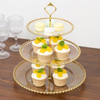 3-Tier Clear Gold Glitter Cupcake Stand Beaded Rim Dessert Display Tower for Bridal Shower & Birthday Parties, alternate view