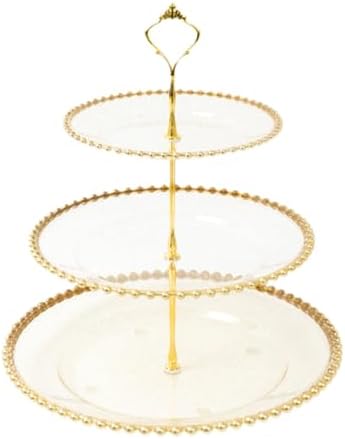 3-Tier Clear Gold Glitter Cupcake Stand Beaded Rim Dessert Display Tower for Bridal Shower & Birthday Parties, alternate view
