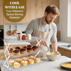 3-Tier Collapsible Cooling Rack - Adjustable Stainless Steel Baking Rack with X-Shaped Design and Leak-Proof, alternate view
