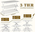 3-Tier Collapsible Cooling Rack - Adjustable Stainless Steel Baking Rack with X-Shaped Design and Leak-Proof, alternate view