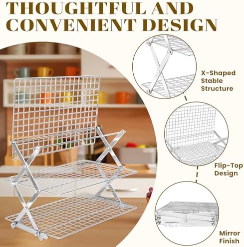 3-Tier Collapsible Cooling Rack - Adjustable Stainless Steel Baking Rack with X-Shaped Design and Leak-Proof, alternate view