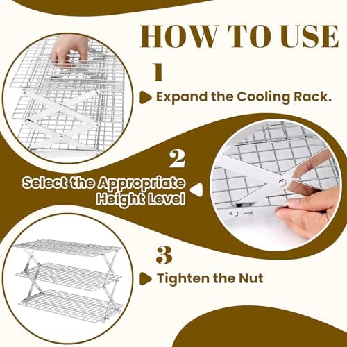 3-Tier Collapsible Cooling Rack - Adjustable Stainless Steel Baking Rack with X-Shaped Design and Leak-Proof, alternate view