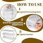 3-Tier Collapsible Cooling Rack - Adjustable Stainless Steel Baking Rack with X-Shaped Design and Leak-Proof, alternate view