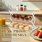 3-Tier Collapsible Cooling Rack - Adjustable Stainless Steel Baking Rack with X-Shaped Design and Leak-Proof, alternate view