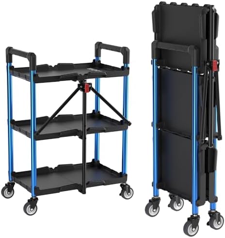 3-Tier Collapsible Utility Cart, 210 LBS Cart with Wheels
