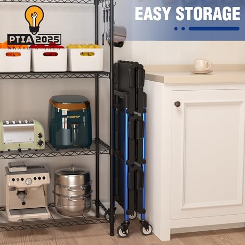3-Tier Collapsible Utility Cart, 210 LBS Cart with Wheels, alternate view 6