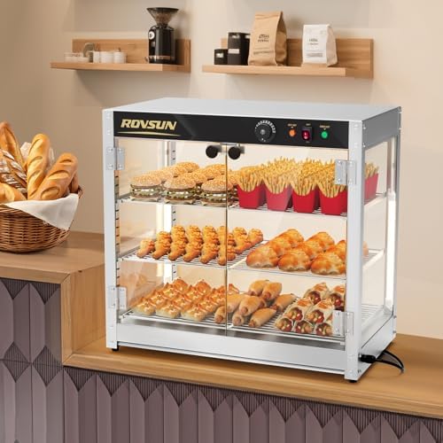 3-Tier Commercial Food Warmer, 27" Pizza Warmer Food Warmer Display with LED Adjustable Lighting Glass Door, alternate view 2