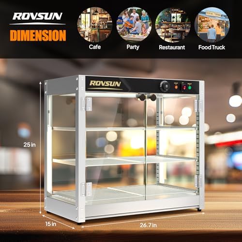 3-Tier Commercial Food Warmer, 27" Pizza Warmer Food Warmer Display with LED Adjustable Lighting Glass Door, alternate view 3