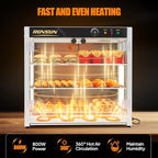 3-Tier Commercial Food Warmer, 27" Pizza Warmer Food Warmer Display with LED Adjustable Lighting Glass Door, alternate view 4