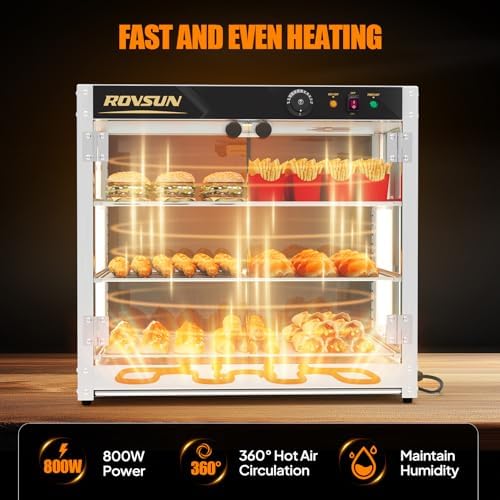 3-Tier Commercial Food Warmer, 27" Pizza Warmer Food Warmer Display with LED Adjustable Lighting Glass Door, alternate view 4