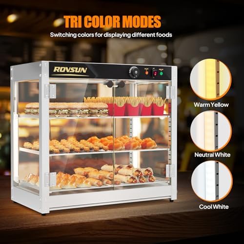 3-Tier Commercial Food Warmer, 27" Pizza Warmer Food Warmer Display with LED Adjustable Lighting Glass Door, alternate view 5