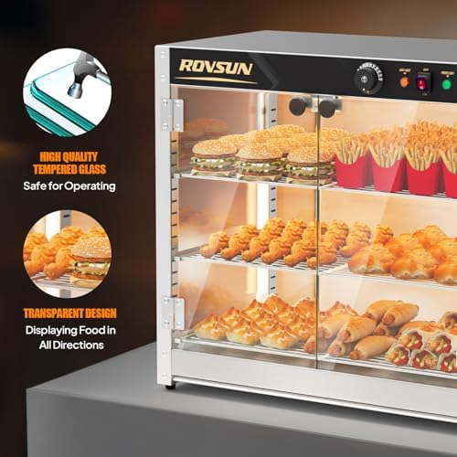 3-Tier Commercial Food Warmer, 27" Pizza Warmer Food Warmer Display with LED Adjustable Lighting Glass Door, alternate view 7