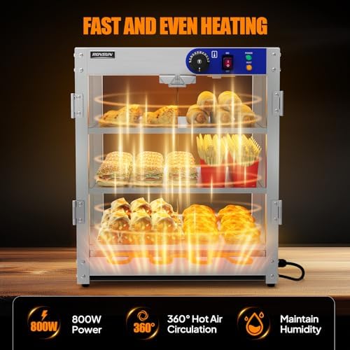 3-Tier Commercial Food Warmer, Pizza Warmer Food Warmer Display with LED Lighting Removable Shelves Glass Door, alternate