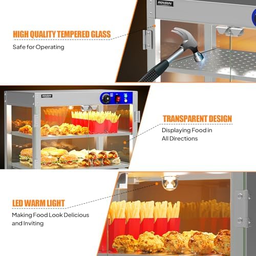 3-Tier Commercial Food Warmer, Pizza Warmer Food Warmer Display with LED Lighting Removable Shelves Glass Door, alternate