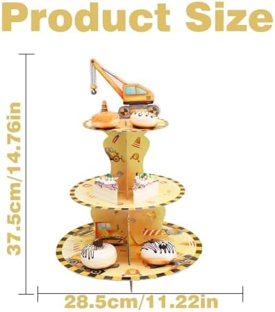 3 Tier Construction Cupcake Stand, Cupcake Stand Cardboard - Easy to Assemble& Reusable(3Vehicle) in 3vehicle, alternate view