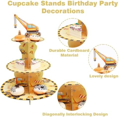 3 Tier Construction Cupcake Stand, Cupcake Stand Cardboard - Easy to Assemble& Reusable(3Vehicle) in 3vehicle, alternate view