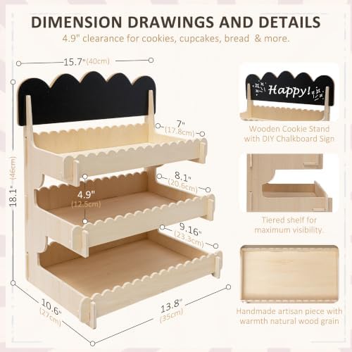 3-Tier Cookie Display Stand for Market Booths, Craft Fairs & Events in Natural, alternate view 3