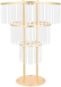 3 Tier Crystal Flower Stand, 2pcs Wedding Gold Vases Centerpieces with Hanging Crystals, Round Chandelier