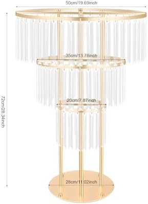 3 Tier Crystal Flower Stand, 2pcs Wedding Gold Vases Centerpieces with Hanging Crystals, Round Chandelier, alternate view 2