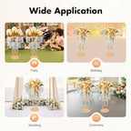 3 Tier Crystal Flower Stand, 2pcs Wedding Gold Vases Centerpieces with Hanging Crystals, Round Chandelier, alternate view 5