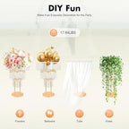 3 Tier Crystal Flower Stand, 2pcs Wedding Gold Vases Centerpieces with Hanging Crystals, Round Chandelier, alternate view 6
