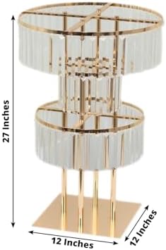 3-Tier Crystal Pendant Table Centerpiece Chandelier, Round Gold Metal Flower Stand - 27" Tall Wedding Pedestal, alternate