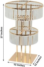 3-Tier Crystal Pendant Table Centerpiece Chandelier, Round Gold Metal Flower Stand - 27" Tall Wedding Pedestal, alternate