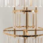 3-Tier Crystal Pendant Table Centerpiece Chandelier, Round Gold Metal Flower Stand - 27" Tall Wedding Pedestal, alternate