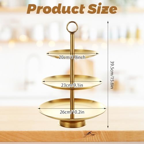 3 Tier Cup Cake Tower Stand, Gold Cupcake Stand with Base, Stainless Steel Tiered Cupcake Display Stands for, alternate view