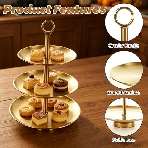 3 Tier Cup Cake Tower Stand, Gold Cupcake Stand with Base, Stainless Steel Tiered Cupcake Display Stands for, alternate view