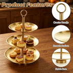 3 Tier Cup Cake Tower Stand, Gold Cupcake Stand with Base, Stainless Steel Tiered Cupcake Display Stands for, alternate view