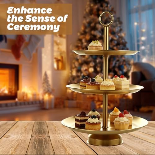 3 Tier Cup Cake Tower Stand, Gold Cupcake Stand with Base, Stainless Steel Tiered Cupcake Display Stands for, alternate view