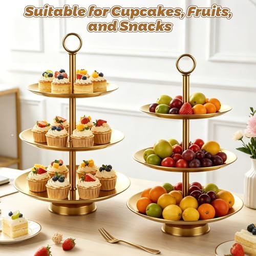 3 Tier Cup Cake Tower Stand, Gold Cupcake Stand with Base, Stainless Steel Tiered Cupcake Display Stands for, alternate view