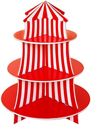 3 Tier Cupcake Foam Stand with Circus Carnival Tent Design for Desserts, Birthdays, Decorations
