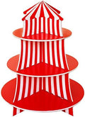 3 Tier Cupcake Foam Stand with Circus Carnival Tent Design for Desserts, Birthdays, Decorations