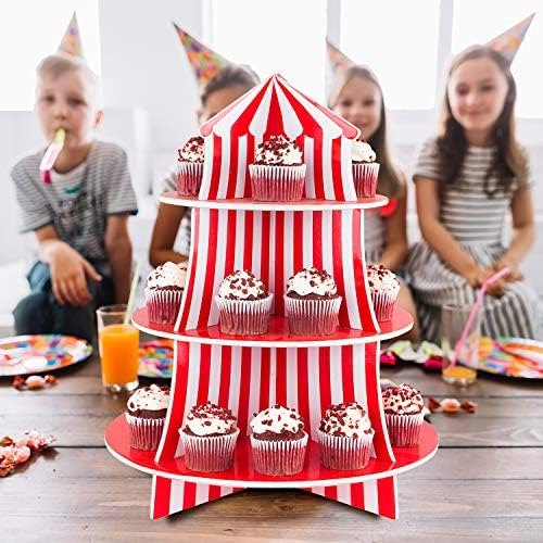3 Tier Cupcake Foam Stand with Circus Carnival Tent Design for Desserts, Birthdays, Decorations, alternate view 2